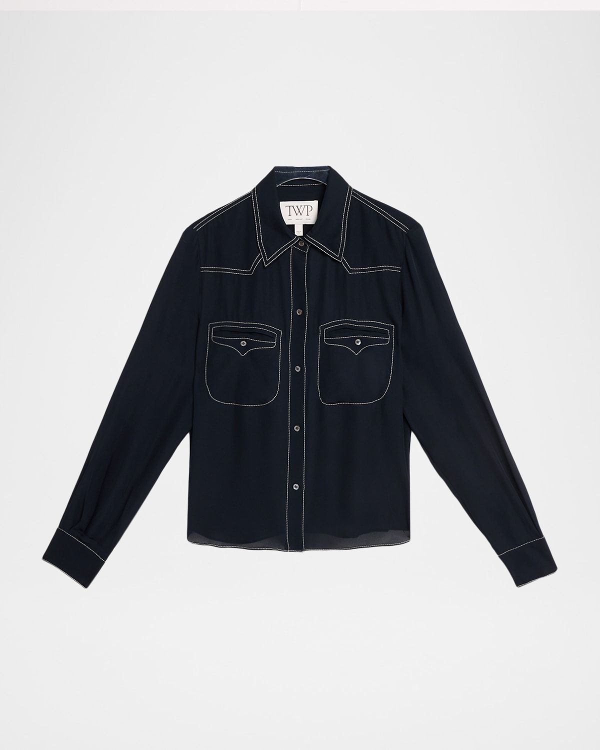 Carter Shirt with Topstitching in Silk Georgette