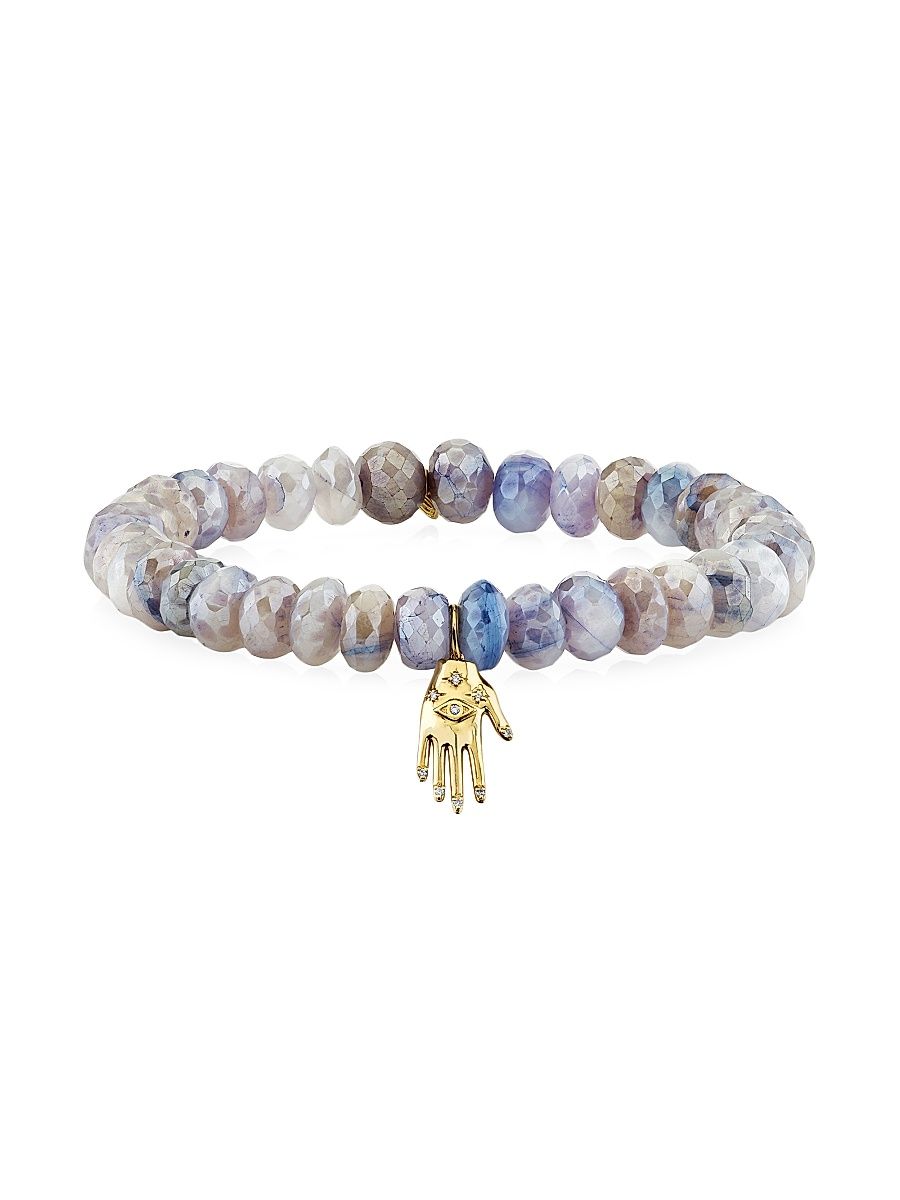 Women's 14K Yellow Gold, Lavender Moonstone & 0.04 TCW Diamond Beaded Stretch Bracelet