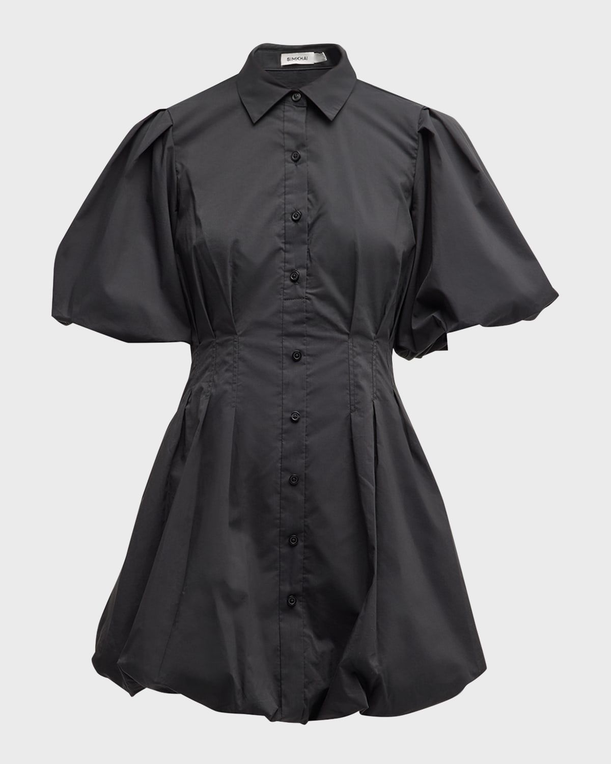 Cleo Polin Balloon-Sleeve Pleated Mini Dress