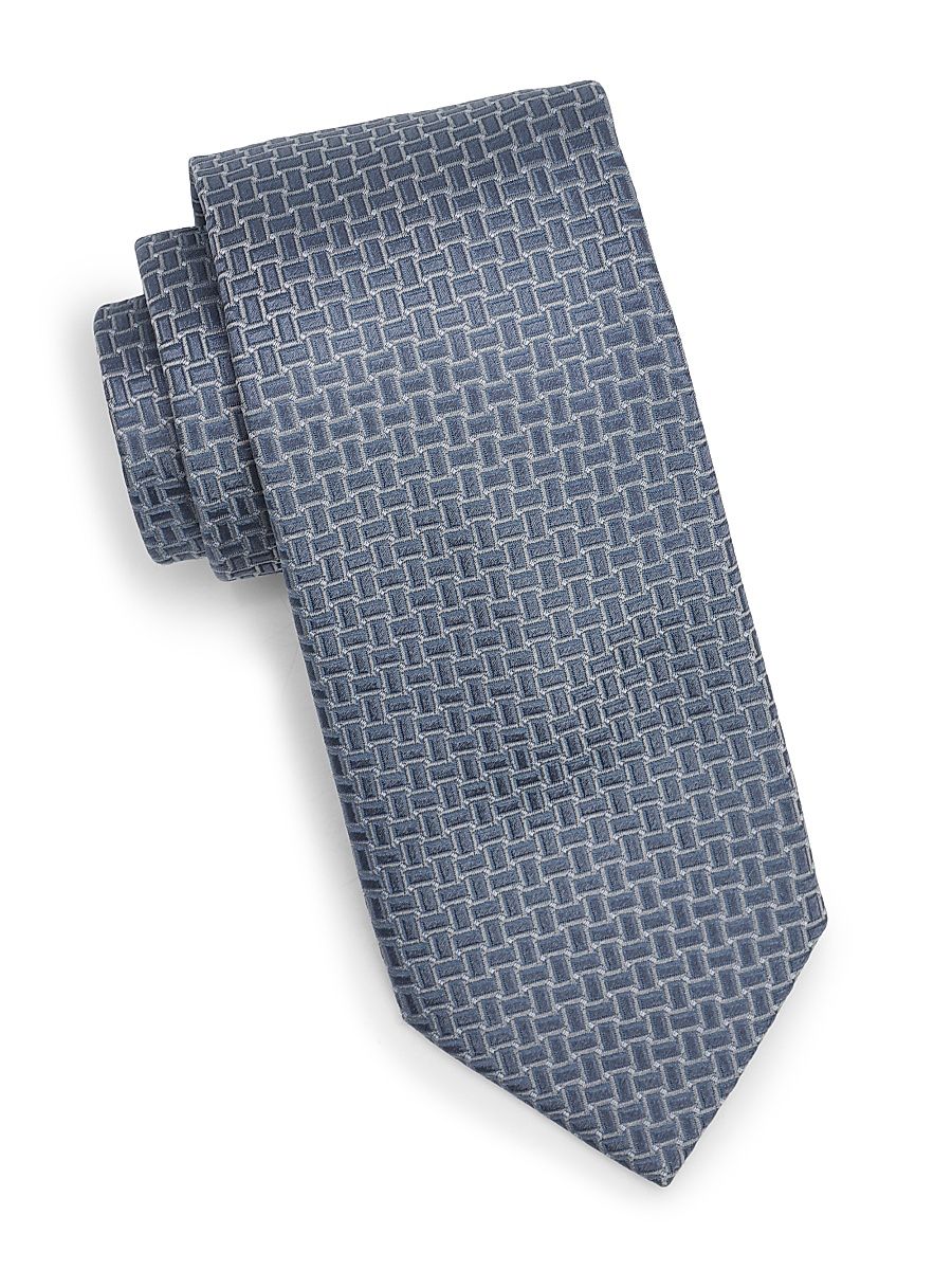 Men's Basket-Weave Jacquard Silk Tie - Light Blue