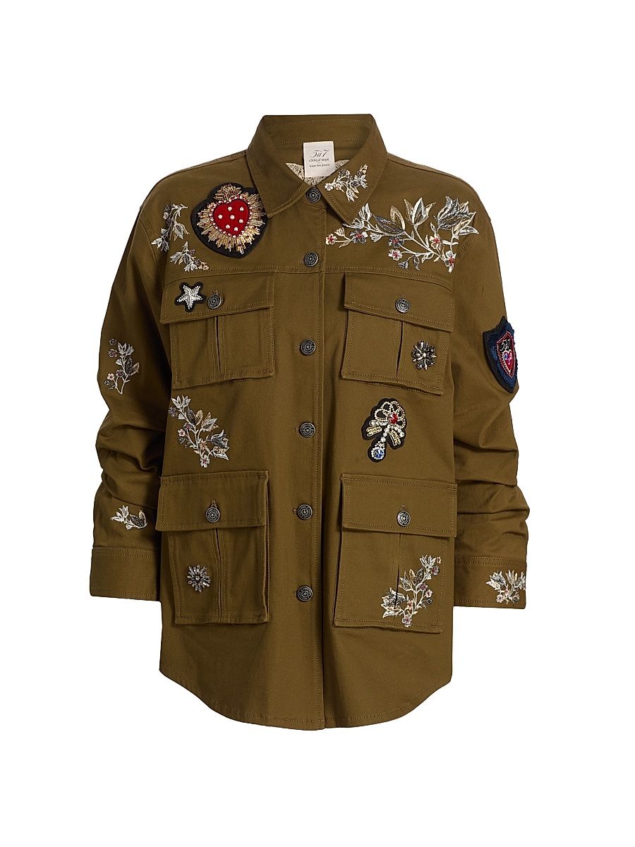 Women's Vera Embroidered Heritage Patch Jacket - Dark Olive Multi - Size XL