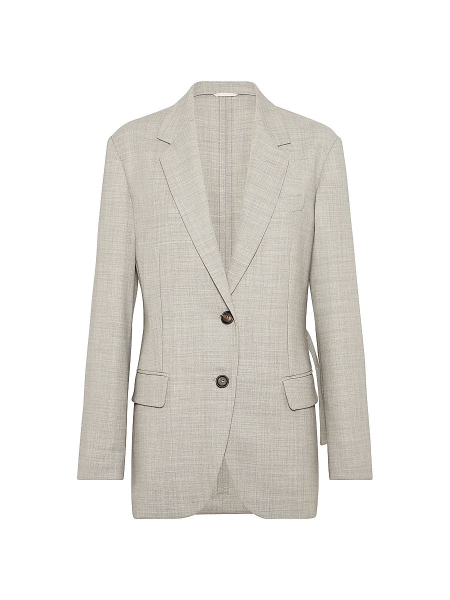 Women's Virgin Wool Fluid Crepe Twill Blazer - Light Grey - Size 14