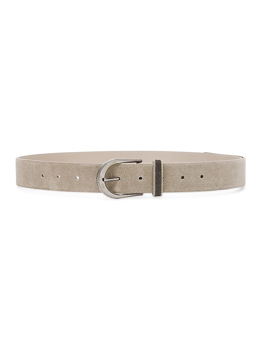 Women's Suede Belt with Monili - Beige - Size Medium