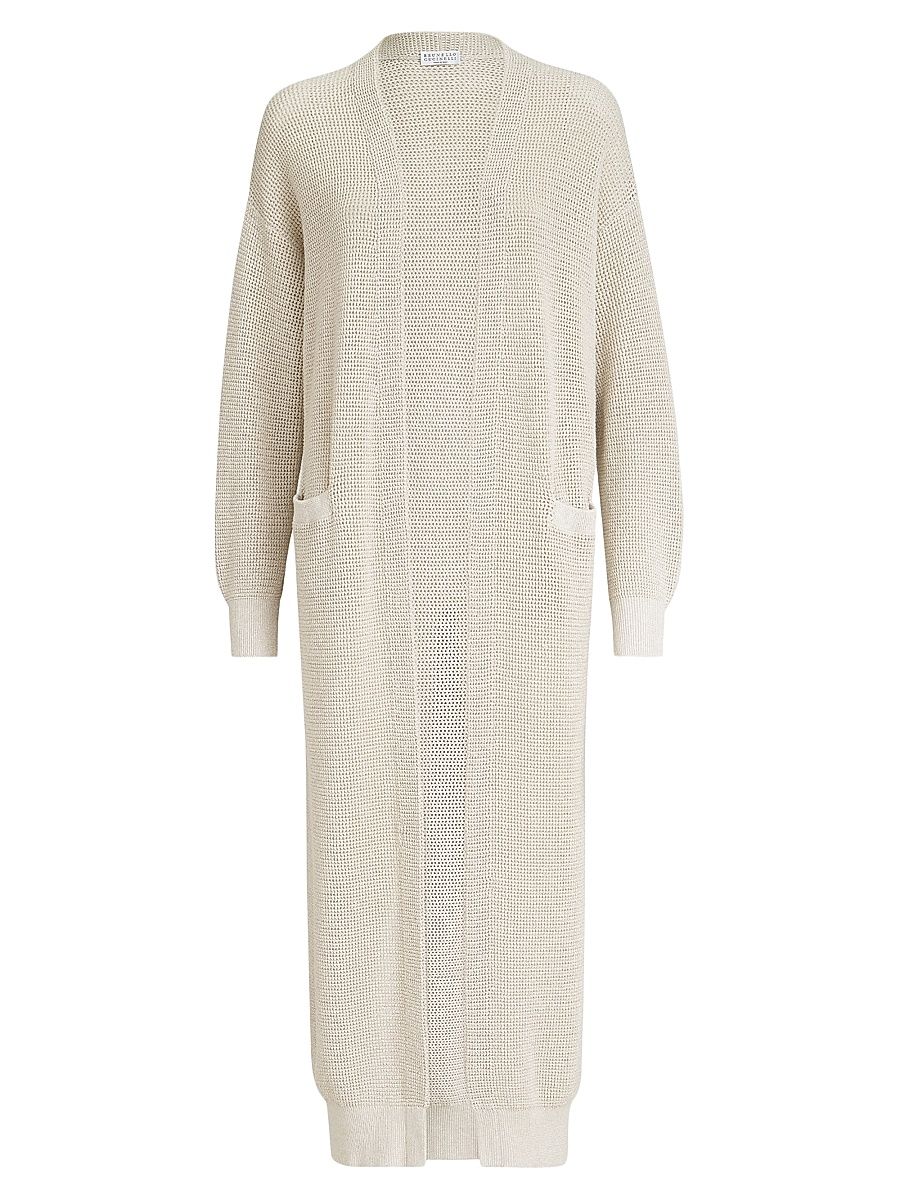 Women's Cotton Sparkling Net Long Cardigan - Oat - Size XXXL