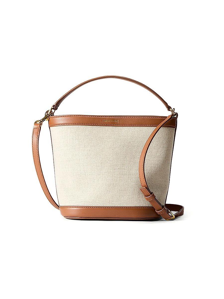 Women's Small Canvas & Leather Bucket Bag - Linen Hazelwood