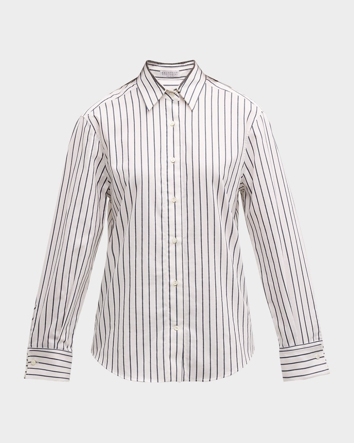 Monili Collar Cotton Twill Striped Blouse