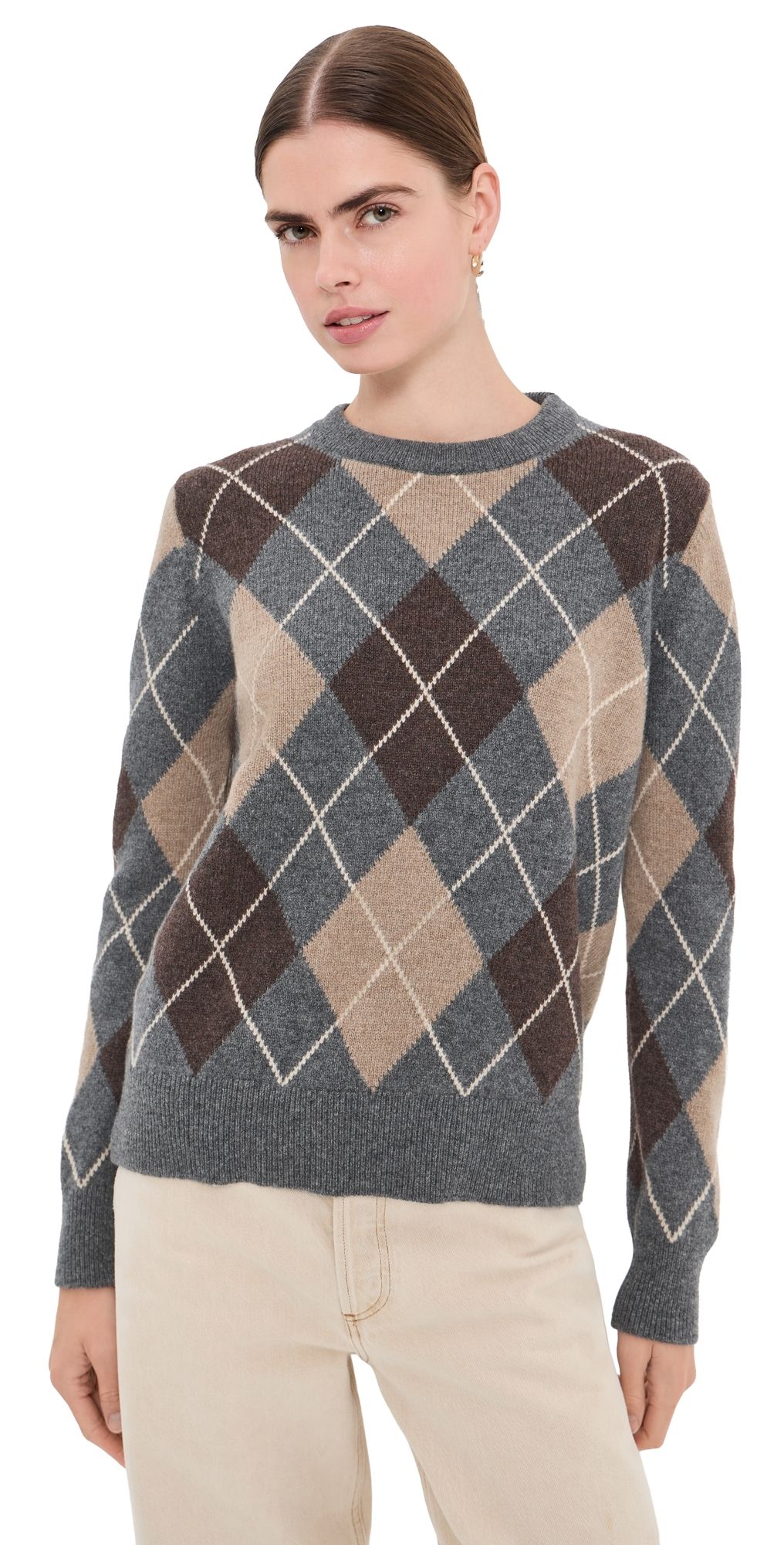 &Daughter The Ava Argyle Crewneck Derby Grey/Porcupine/Dark Natural S