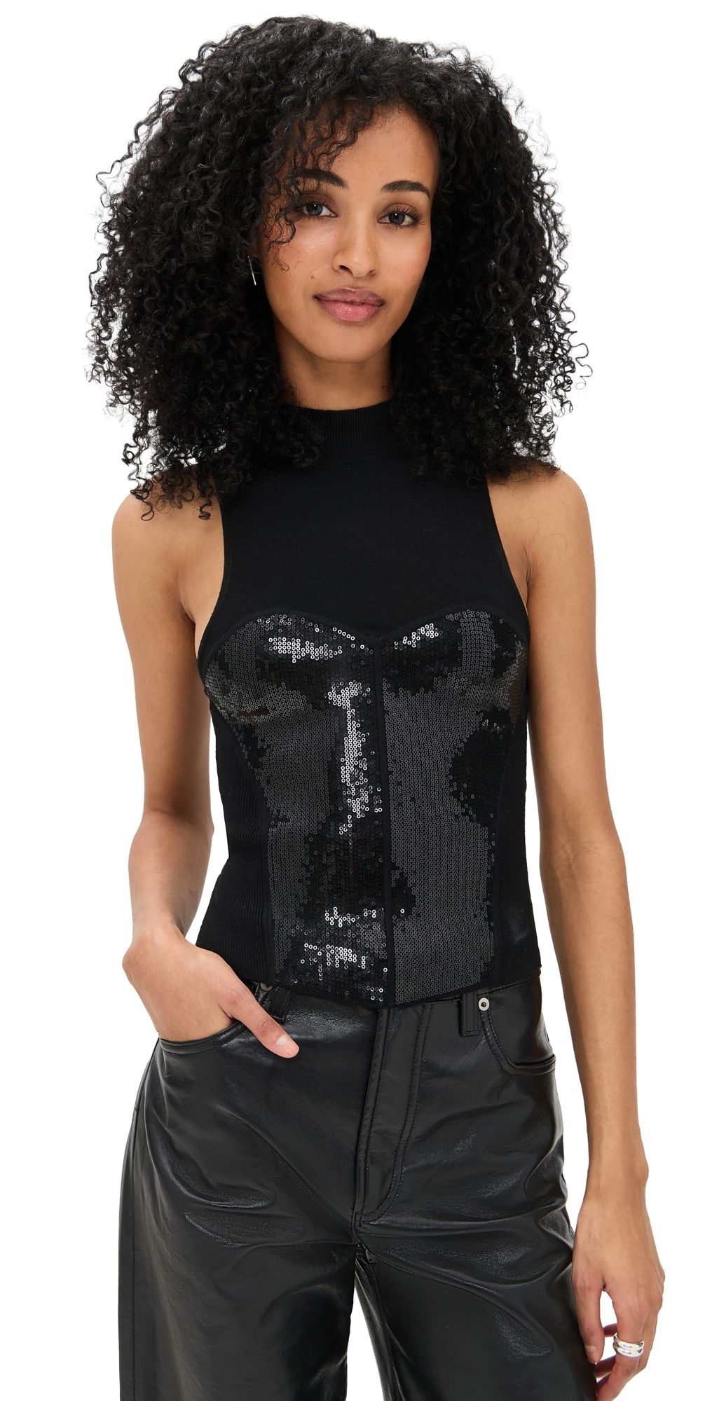 Fleur du Mal Sequin Knit Top Black XS