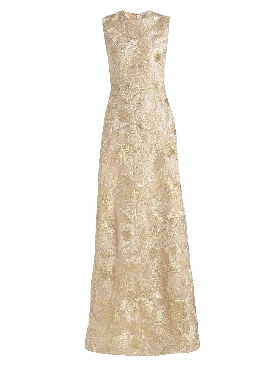 Women's Raffia Metallic Sleeveless A-Line Gown - Beige Gold - Size 12