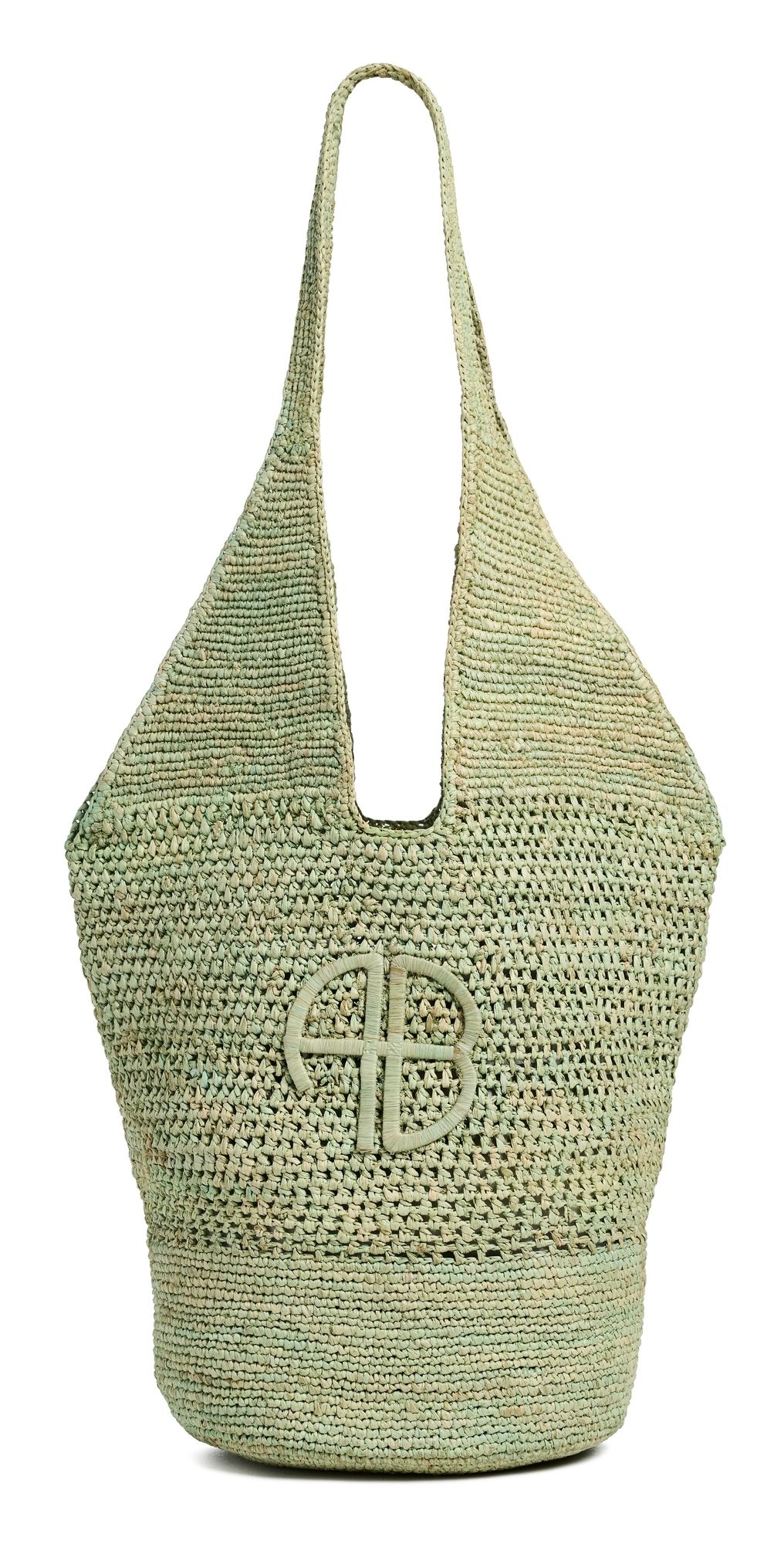 ANINE BING Leah Raffia Logo Hobo Bag Sea Foam Green One Size