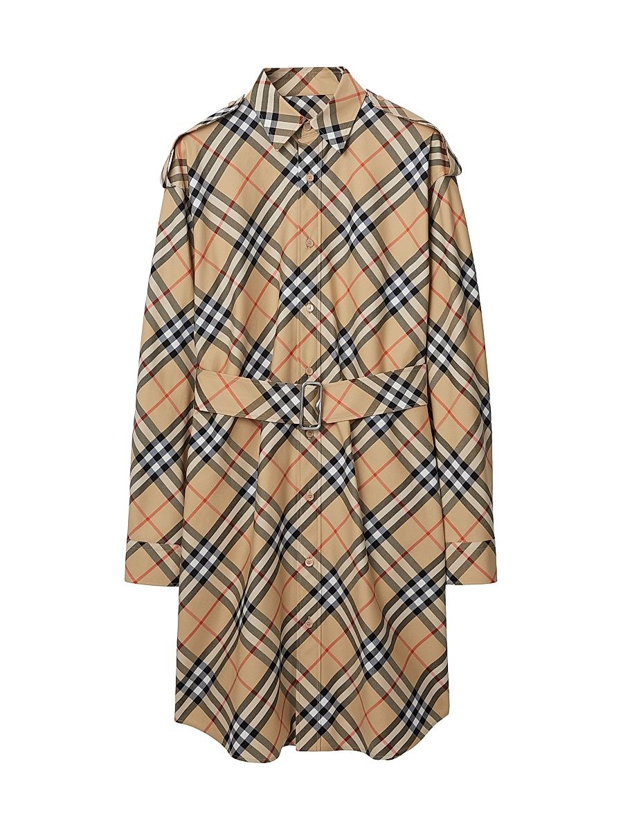 Women's Heritage Check Cotton Belted Midi-Shirtdress - Sand Check - Size 14