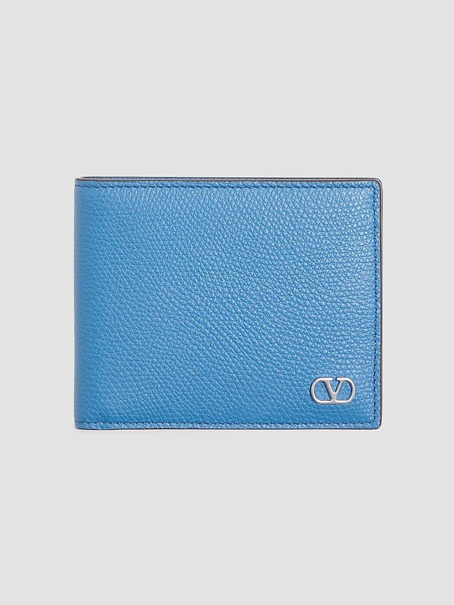 Men's VLogo Signature Grainy Calfskin Wallet - Sky Blue