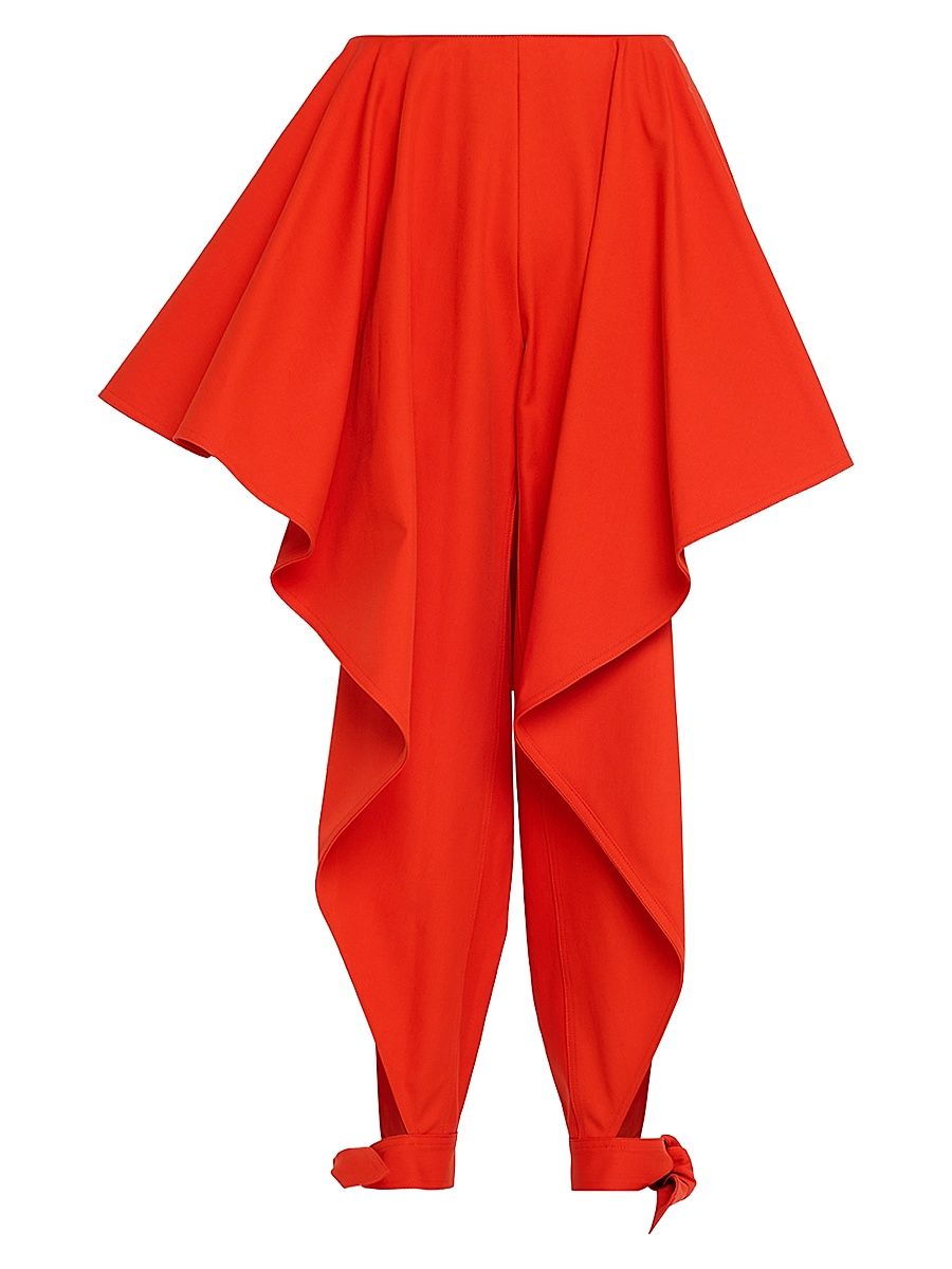 ALAÏA Women's Paneled Ruffled Ankle-Tie Cotton Gabardine Pants - Orange Sanguine - Size 6