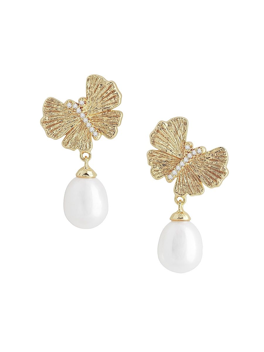 Women's Butterfly 18K Gold-Plated, Cubic Zirconia & Pearl Drop Earrings - Gold