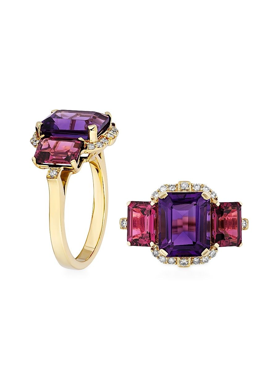 Women's Gossip 18K Gold, Diamond, Amethyst & Garnet Cocktail Ring - Purple - Size 7