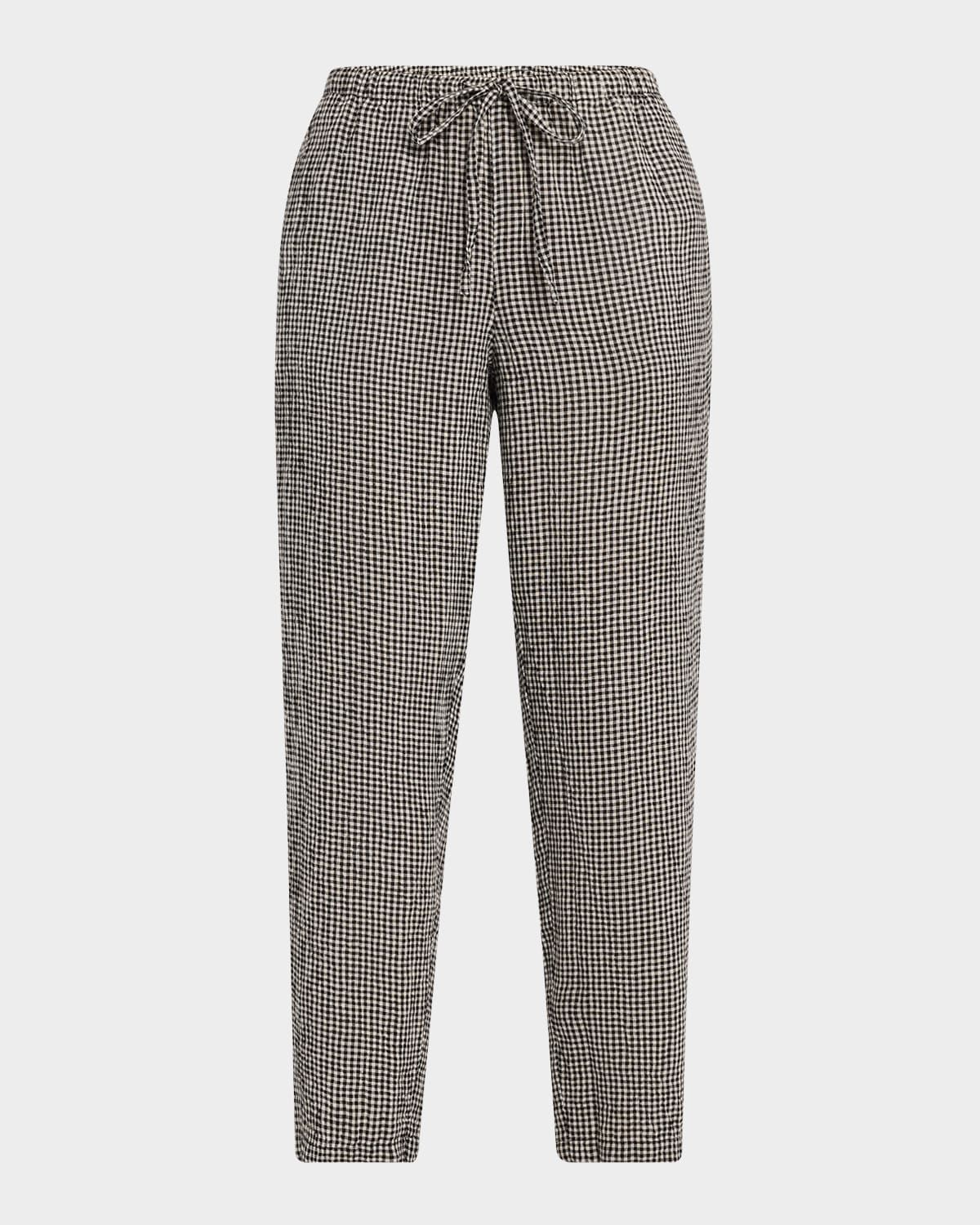 Tapered Check Organic Linen Ankle Pants