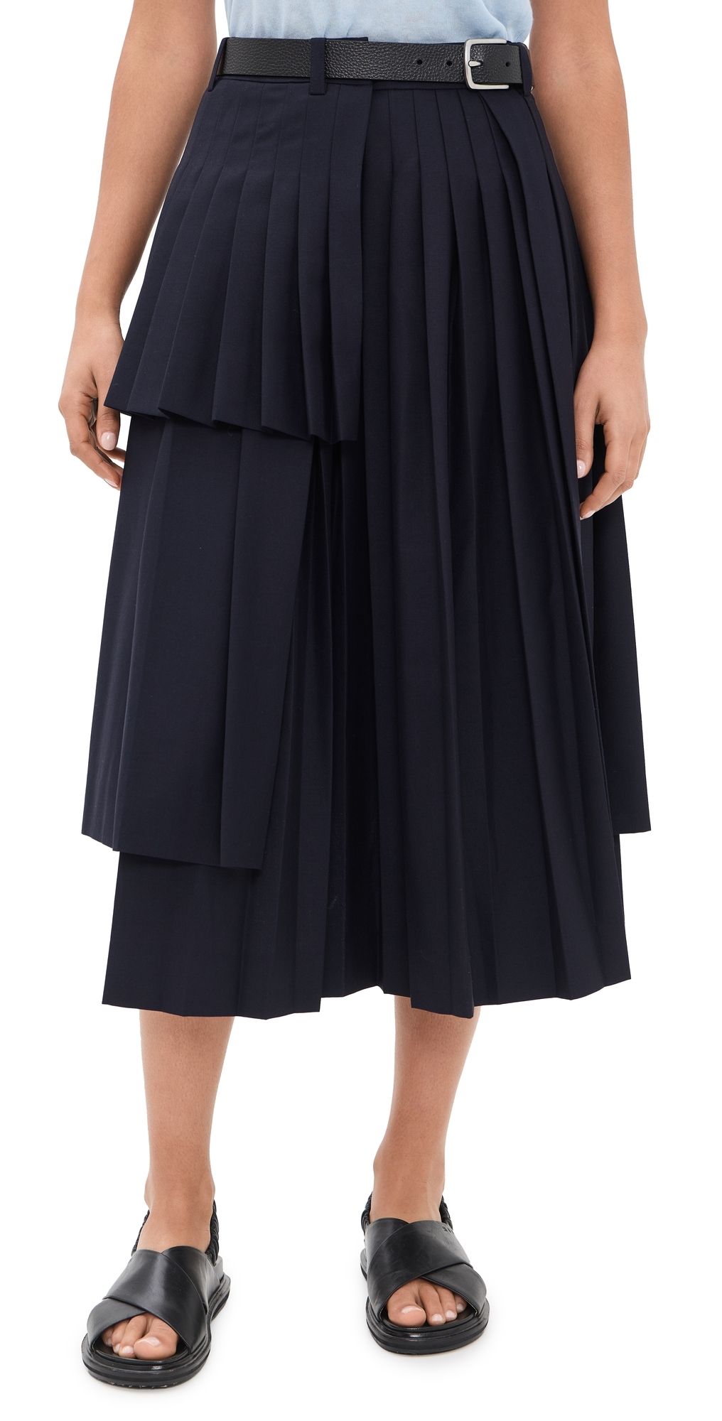 Sea Angelina Suiting Pleated Midi Skirt Navy 8