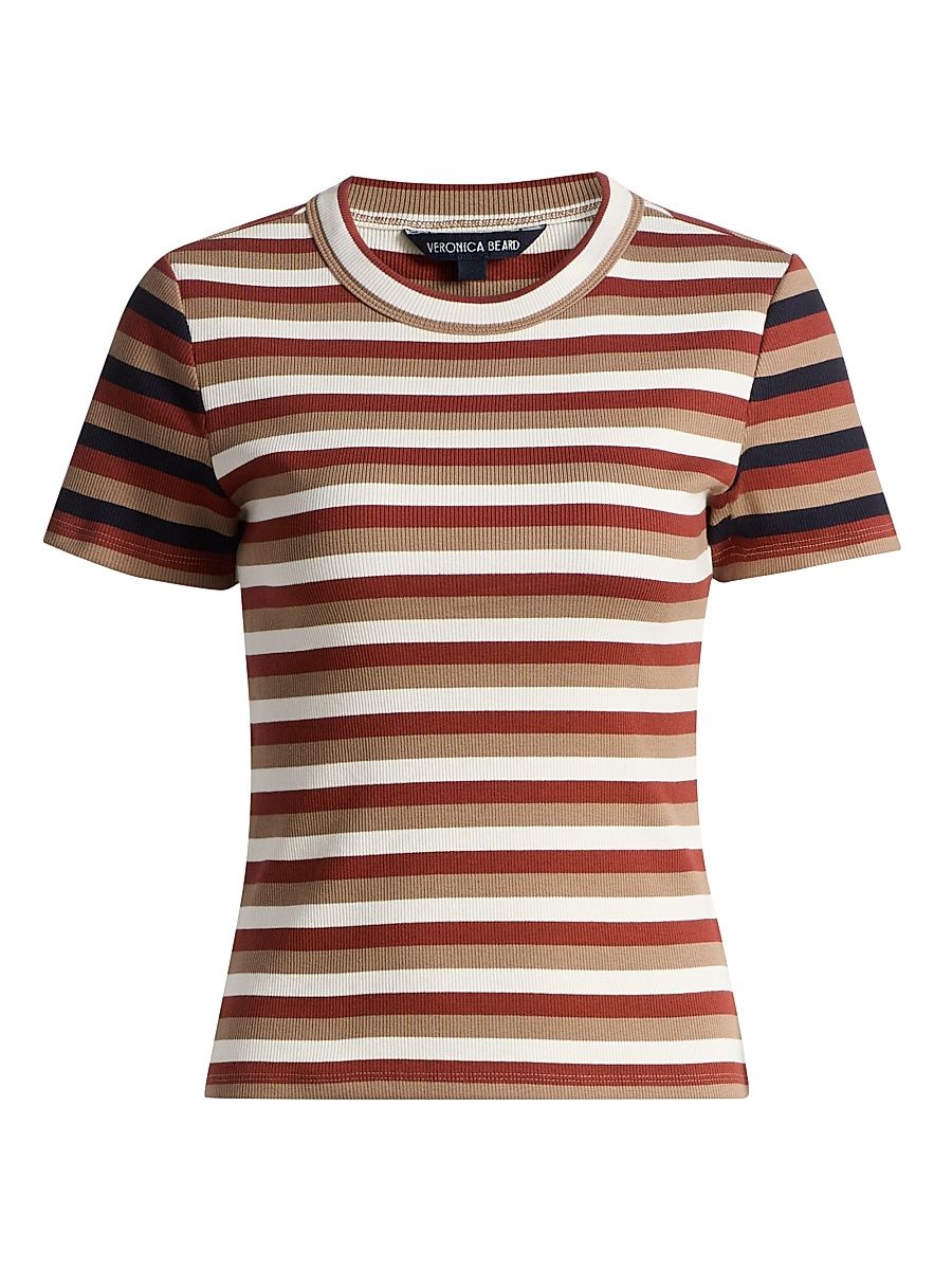 Women's Pruitt Striped Stretch Cotton T-Shirt - Malt Red Oak Dove - Size XL