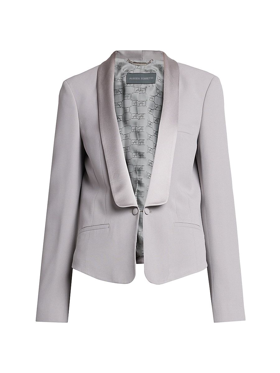 Women's Satin Lapel Cropped Jacket - Grey - Size 12