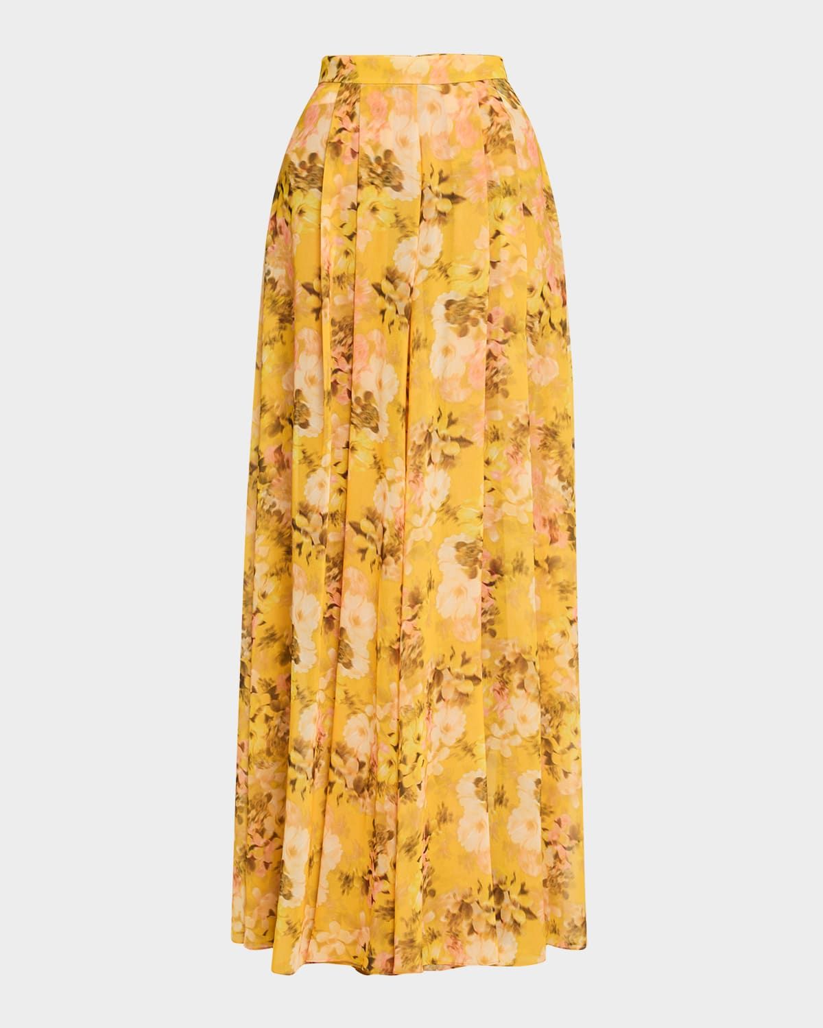 Pleated Floral-Print Georgette Palazzo Pants