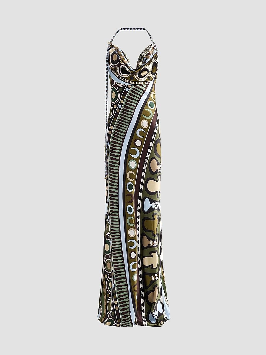 Pucci Women's L'Alba Printed Halter Maxi Dress - Khaki Blue - Size 6