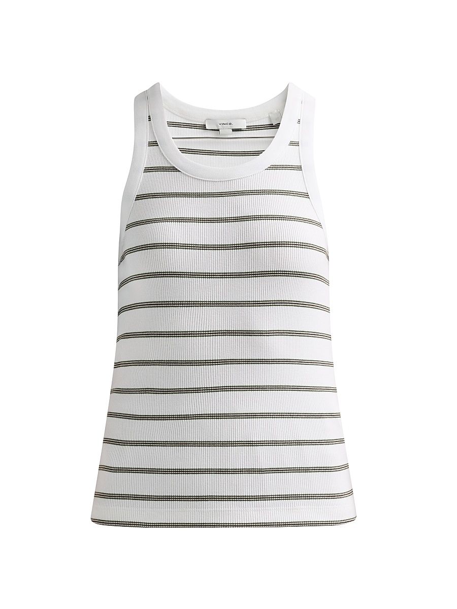 Women's Vince Striped Cotton-Blend Tank - Herb Combo - Size XXS
