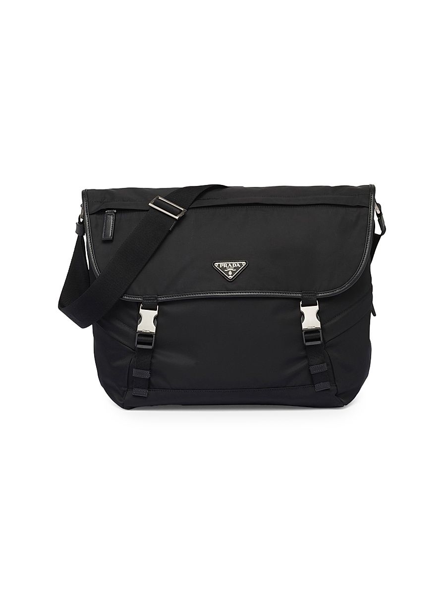 Men's Re-Nylon and Saffiano Leather Shoulder Bag - Black