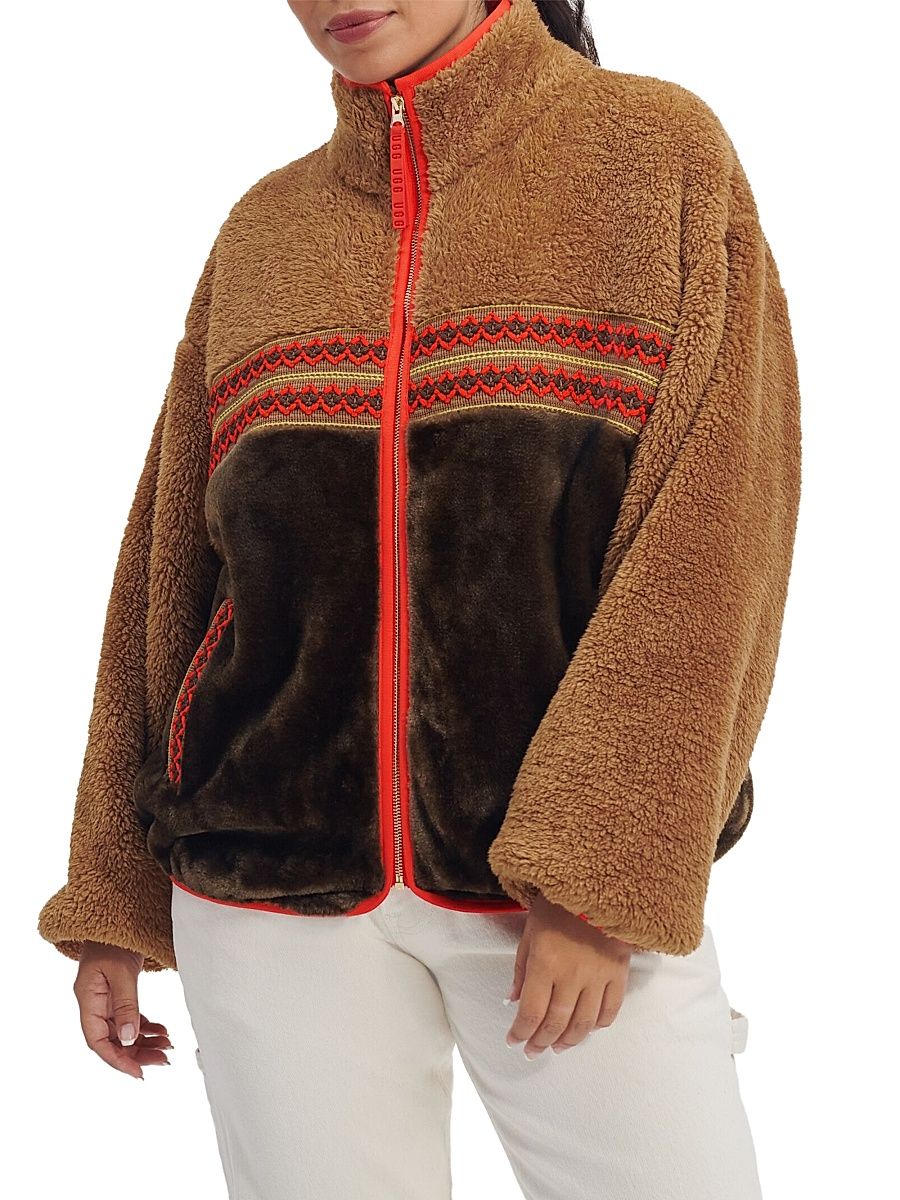 Women's Sherpa & Faux Fur Marlene Jacket - Chestnut Heritage Braid - Size XS