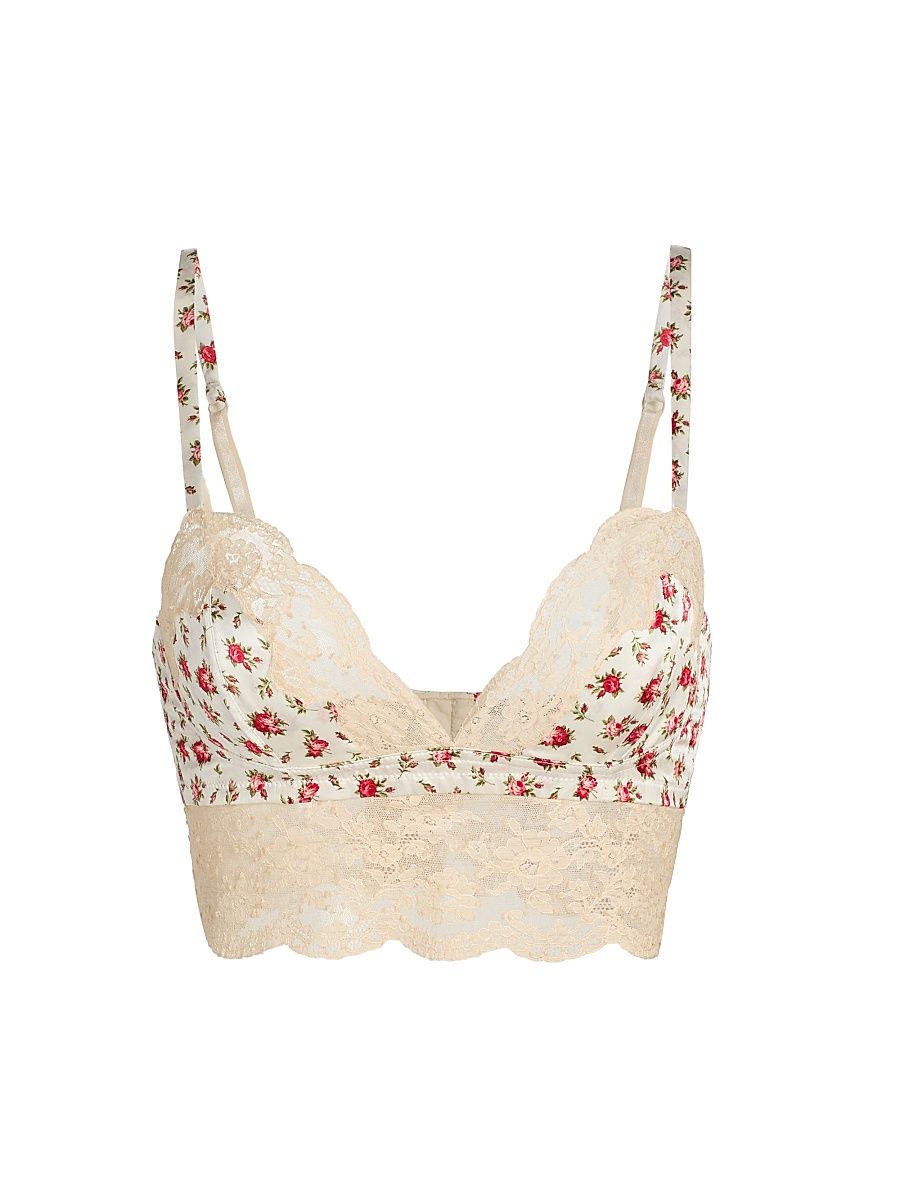 Women's Regg Floral Lace Silk-Cotton Balconette Bra - Roselline - Size XL