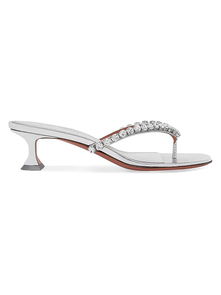Women's Cruise Gigi 45MM Embellished Strap Leather Sandals - Mirror Silver White Crystal - Size 10.5