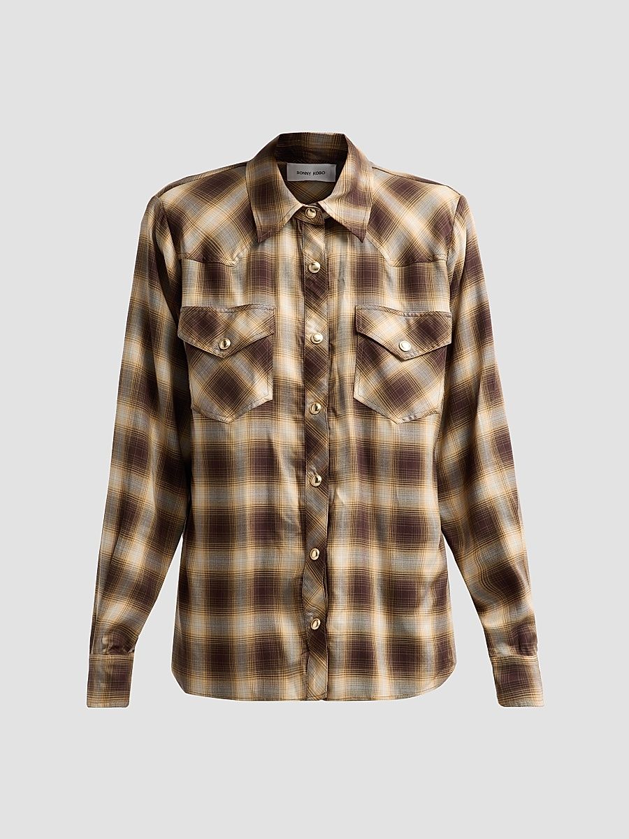 Women's Tatie Plaid Shirt - Brown Multi - Size XS