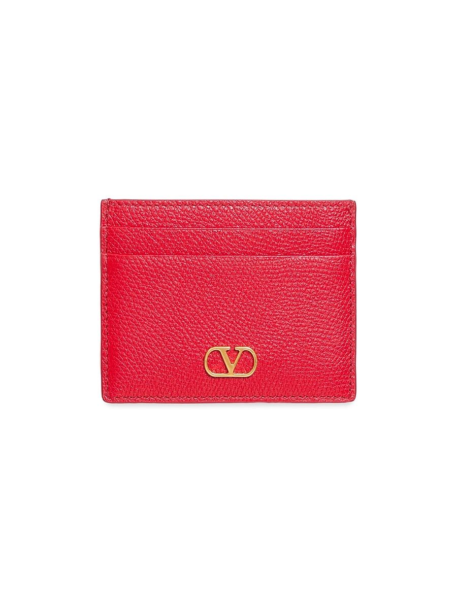 Women's VLogo Signature Grainy Calfskin Card Holder - Rouge Pur