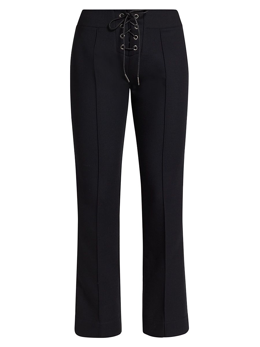 Women's Lace-Up Cotton-Blend Trousers - Black - Size 0