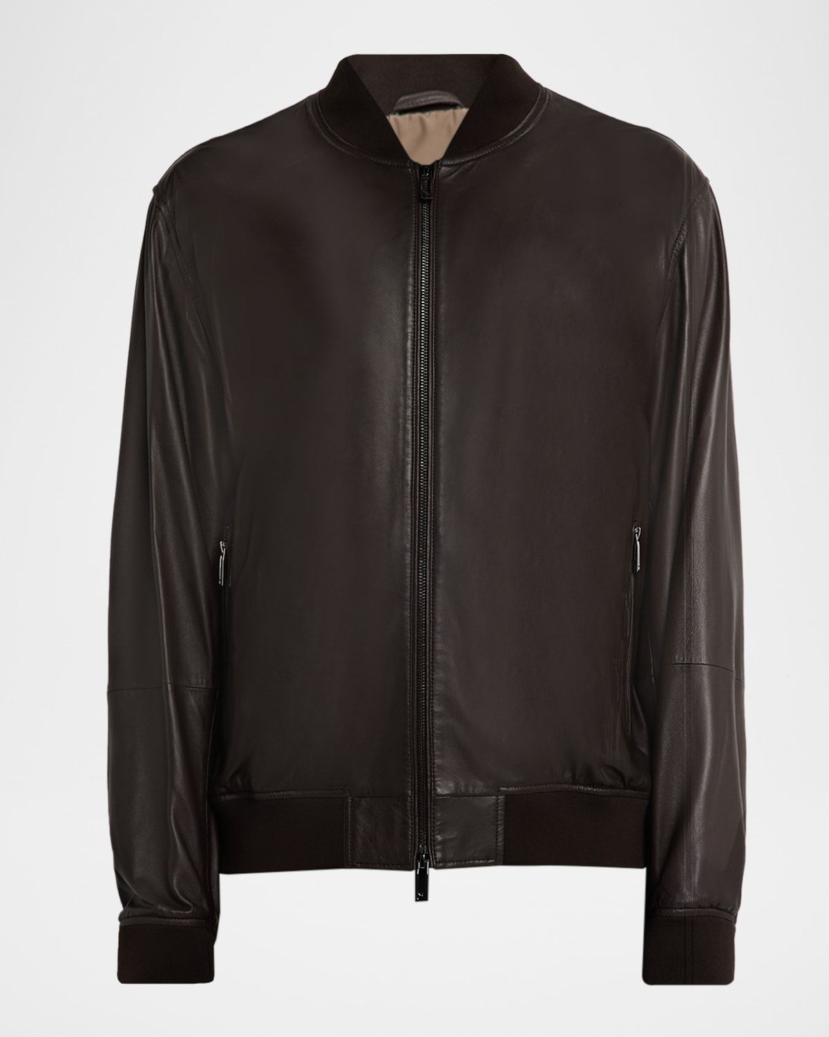 Men & apos;s Leather Knit-Trim Jacket