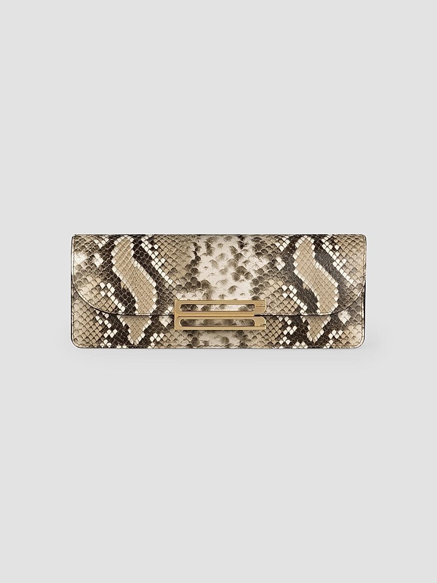 Victoria Beckham Women's Dorian East-West Snake-Embossed Leather Clutch - Natural Brown