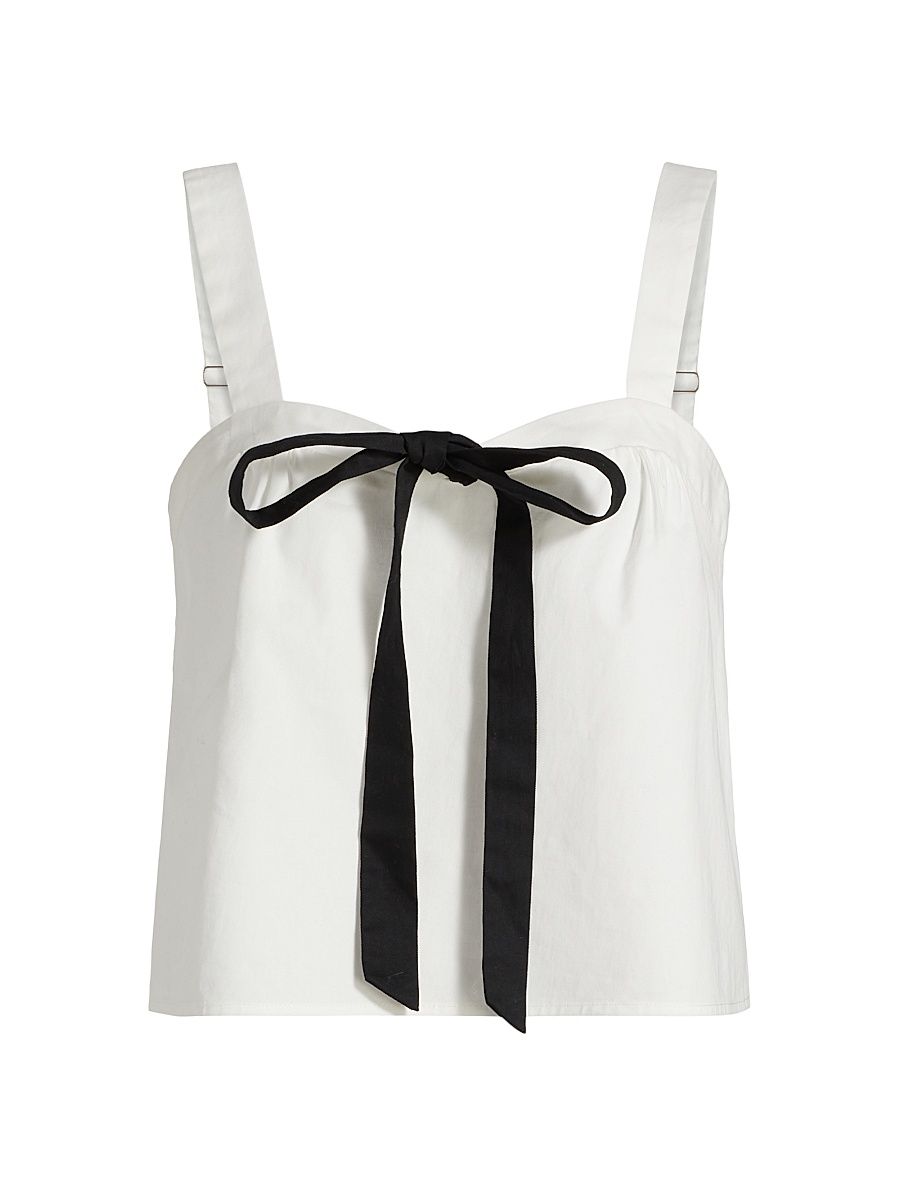 Women's Bow-Front Cotton Cami - White Black - Size Large