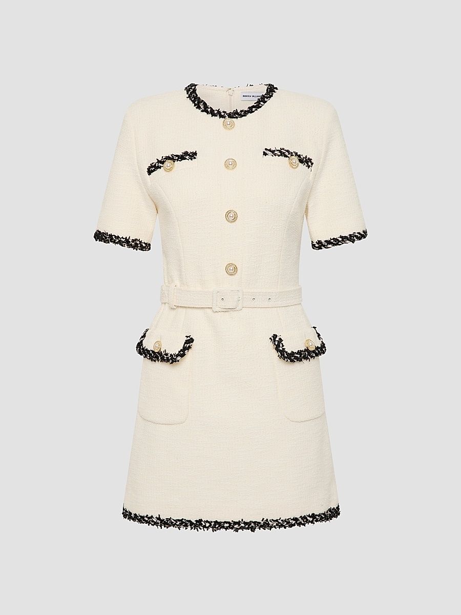 Women's Jacquie Tweed Minidress - Cream - Size 12