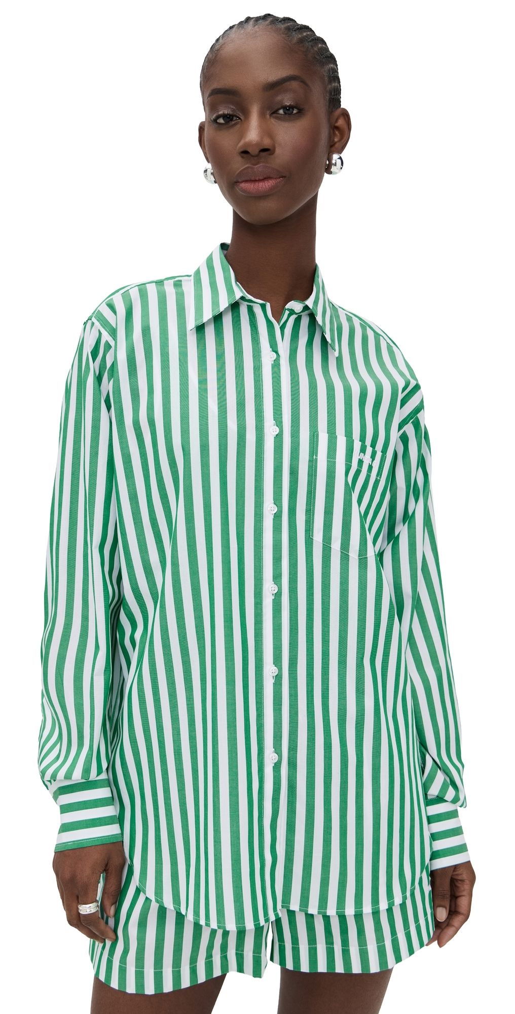 Hunza G Cabana Shirt Emerald Cabana Stripe L/XL