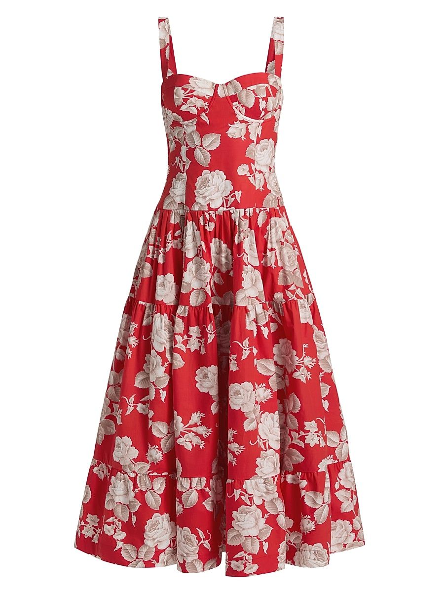 Women's Santiago Floral Midi-Dress - Rosebud Red - Size 14