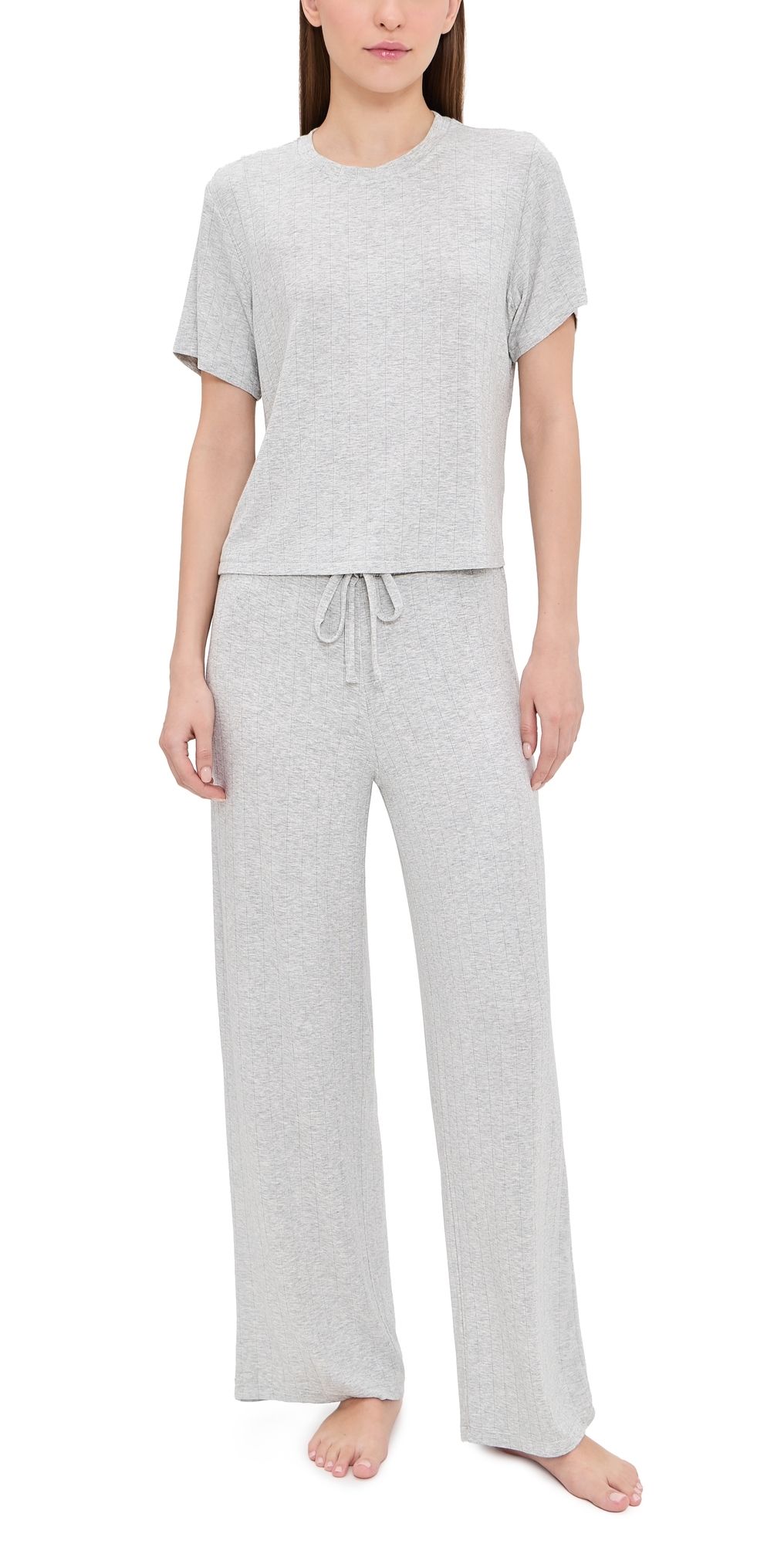 HONEYDEW Luxe Modal Tee and Pants Set Heather Grey XS