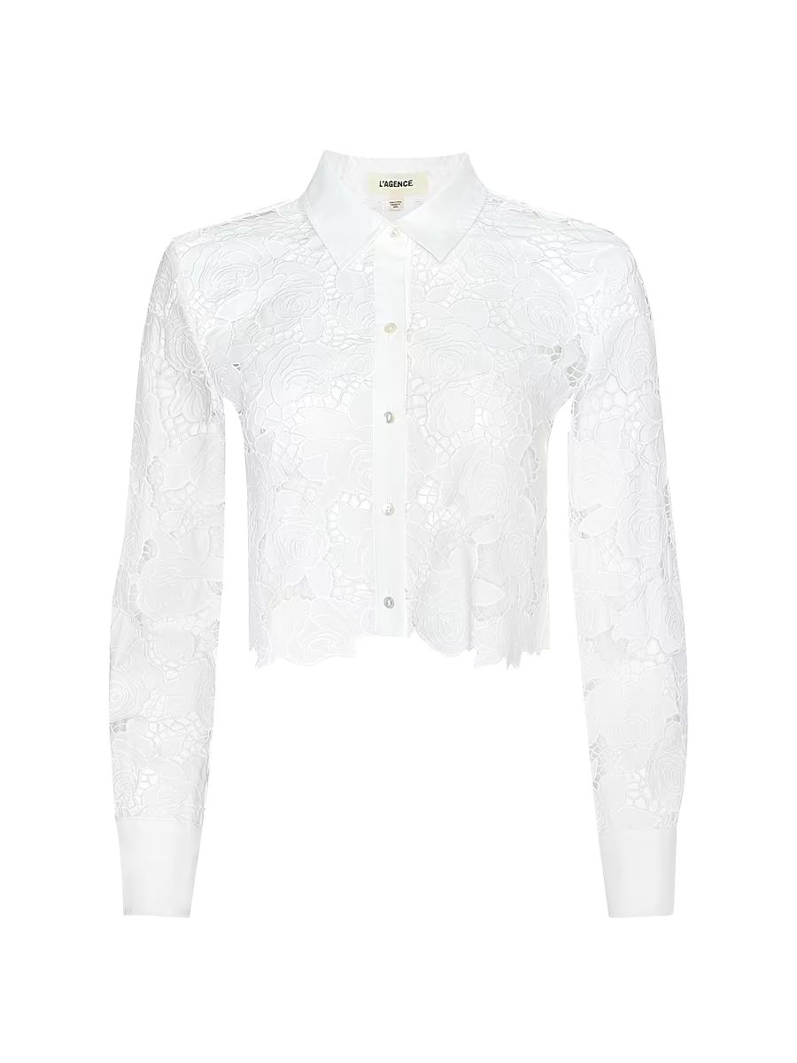 Women's Seychelle Floral Open-Knit Crop Shirt - Ivory - Size Small
