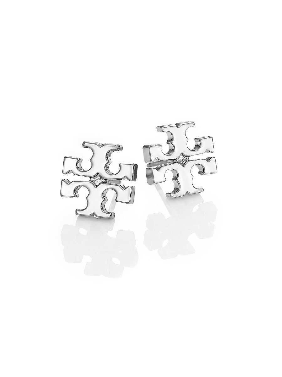 Silvertone Logo Stud Earrings - Silver