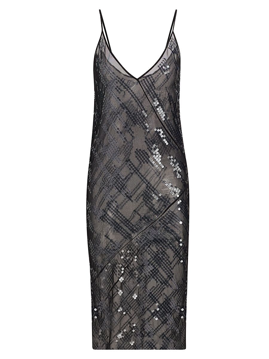 Women's Sheer Sequined Slip Dress - Black Transparent Black - Size 8