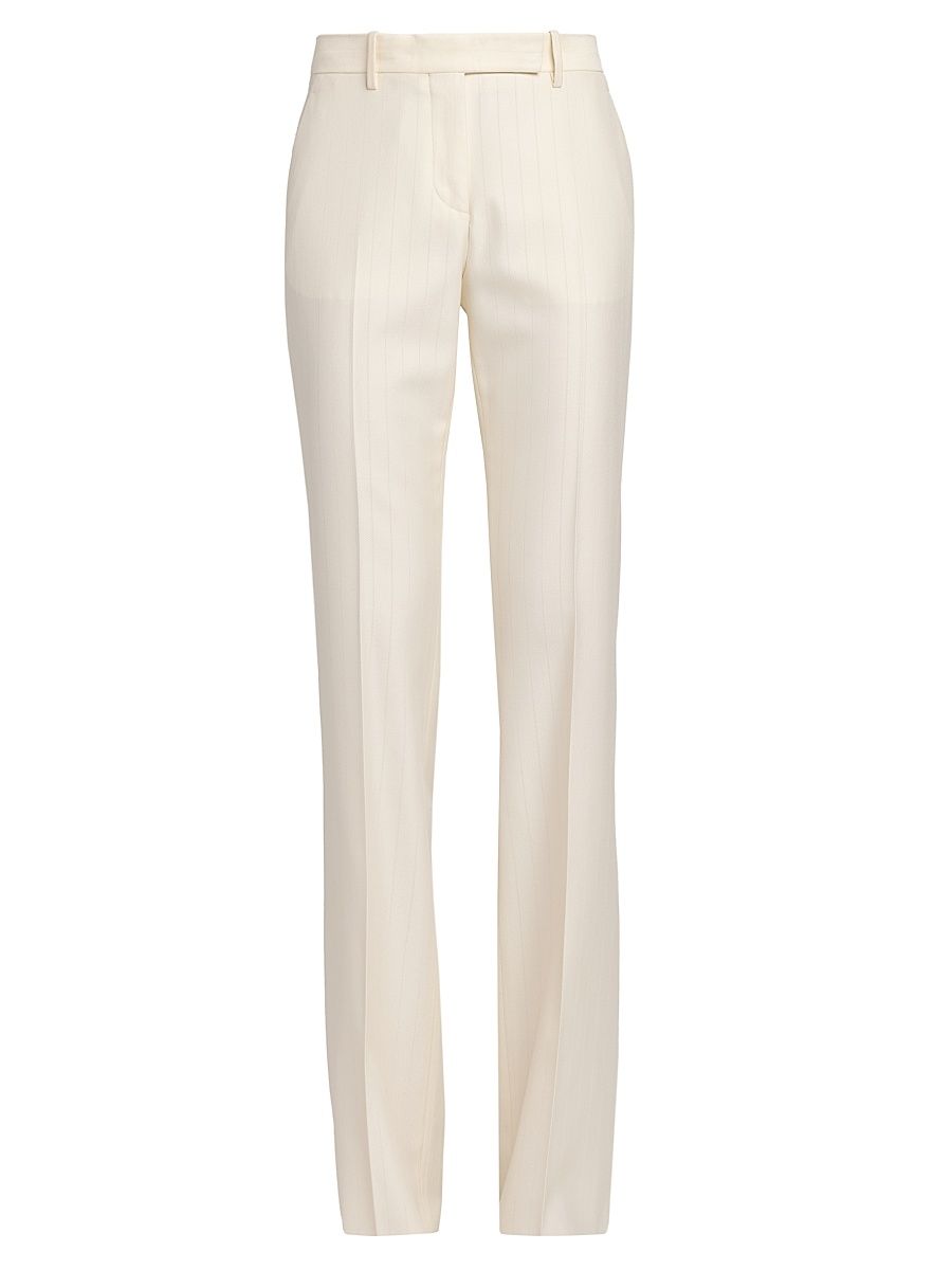 Women's Shadow Striped Wool-Silk Straight-Leg Pants - Yae Cream - Size 10