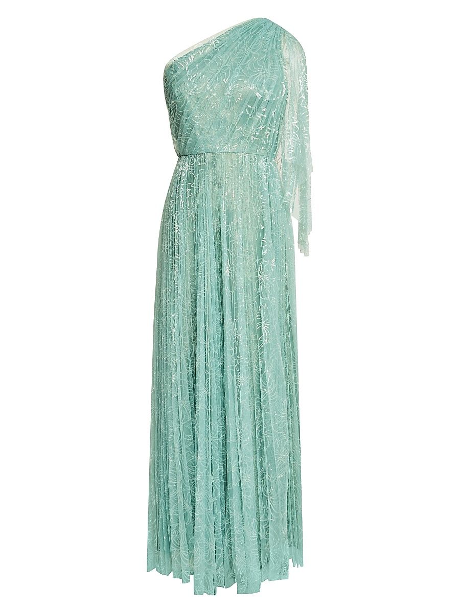 Women's Carol Sequined Tulle One-Shoulder Gown - Aqua Mist - Size 4