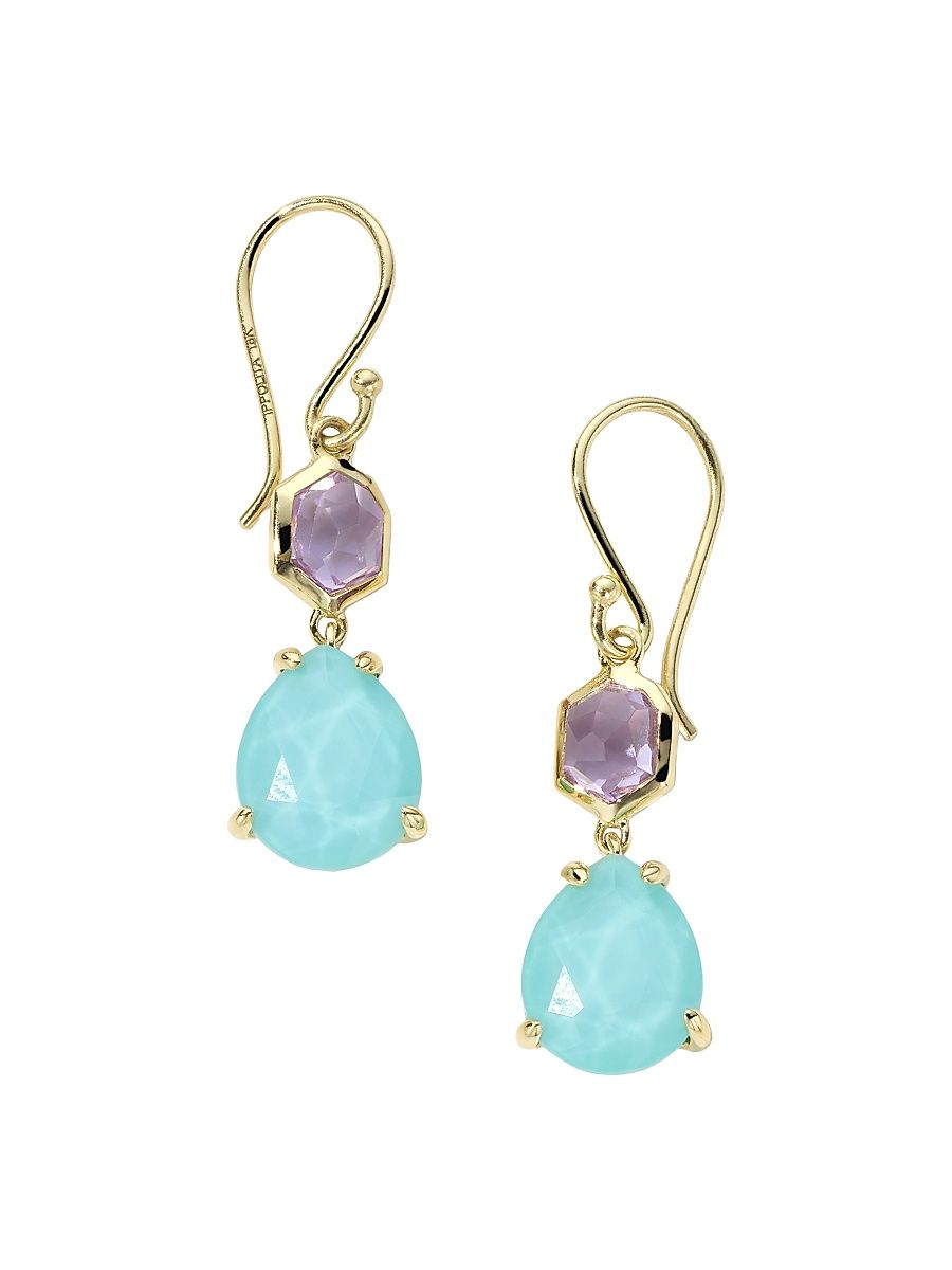 Women's Rock Candy Small Snowman 18K Yellow Gold, Amethyst & Turquoise Doublet Drop Earrings - Amethyst