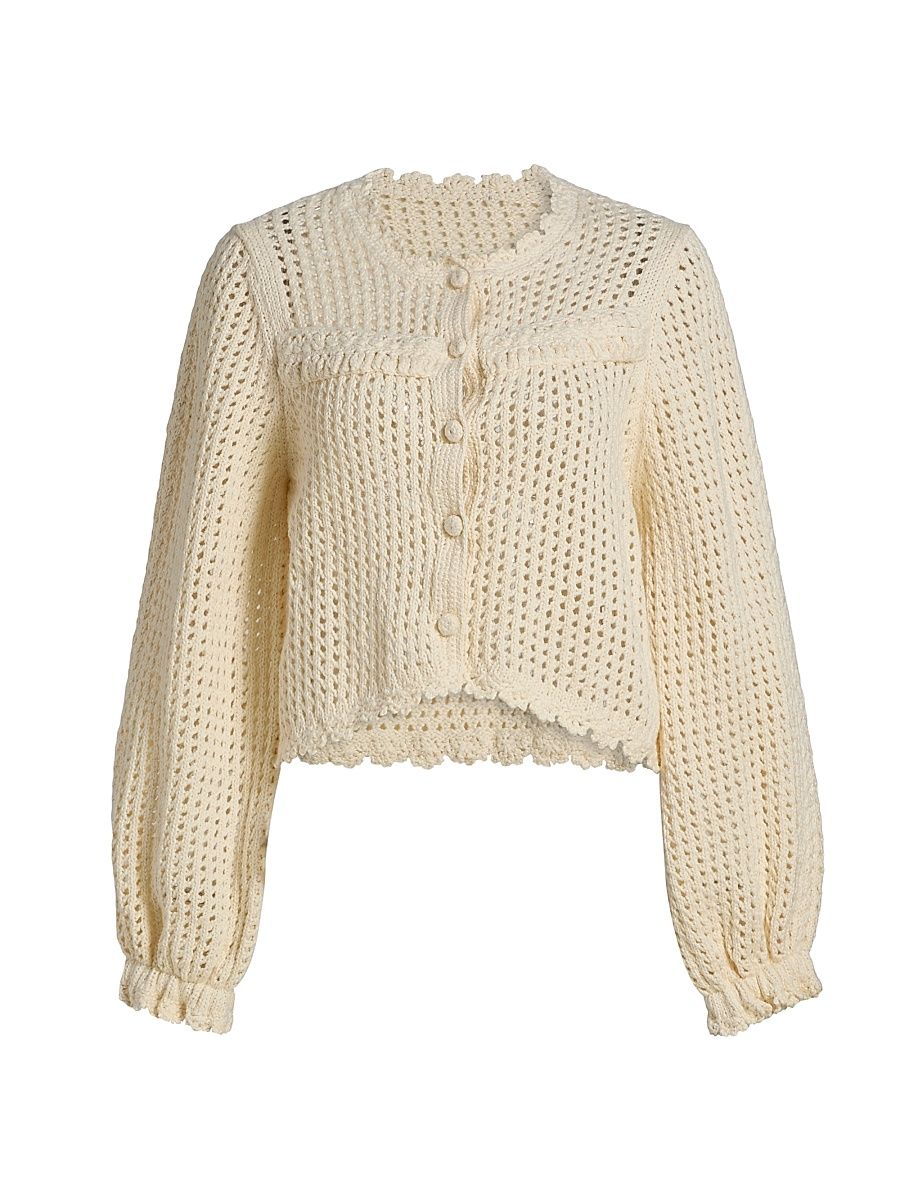 Women's Ione Crochet Ruffle Cardigan - Ivory - Size XS