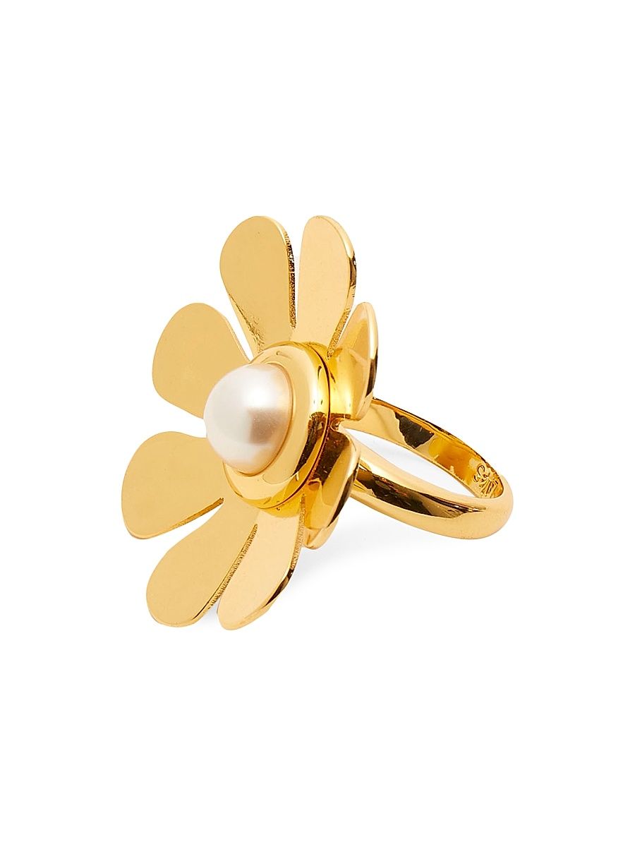 Women's Daisy 14K Gold-Plated & Faux Pearl Cocktail Ring - Yellow Gold - Size 7