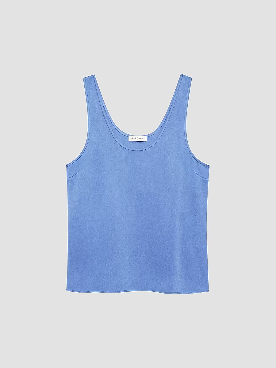 Women's Lea Double-Face Silk Charmeuse Tank - Blue - Size Large
