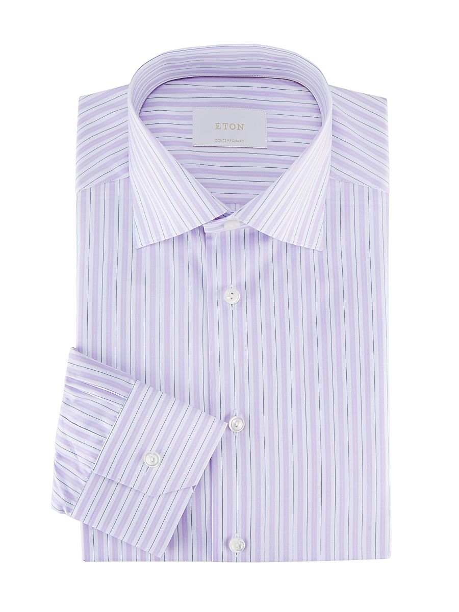 Men's Contemporary-Fit Striped Elevated Cotton Shirt - Purple - Size 18